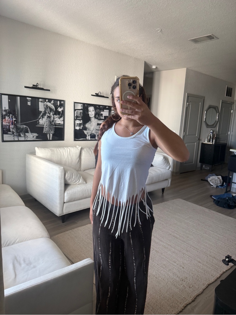 Love White Fringe Hem Tank Top